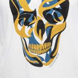 Pre Owned Alexander McQueen White Skull Print Cotton Crew Neck Half Sleeve T-Shirt S
