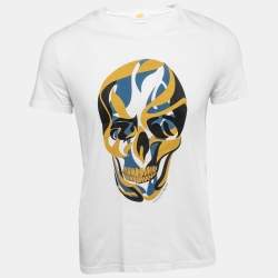 Pre Owned Alexander McQueen White Skull Print Cotton Crew Neck Half Sleeve T-Shirt S