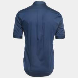 Pre Owned Alexander McQueen Navy Blue Cotton Short Sleeve Shirt S
