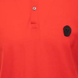 Pre Owned Alexander McQueen Red Cotton Pique Logo Patch Polo T-Shirt L