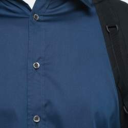 Pre Owned Alexander McQueen Teal Blue Stretch Cotton Belt Detailed Button Front Full Sleeve Shirt L