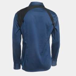 Pre Owned Alexander McQueen Teal Blue Stretch Cotton Belt Detailed Button Front Full Sleeve Shirt L
