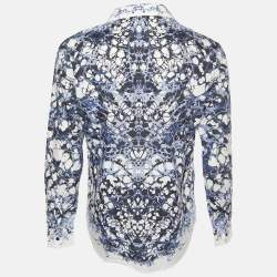 Alexander McQueen Blue & White Abstract Printed Cotton Button Front Shirt XL