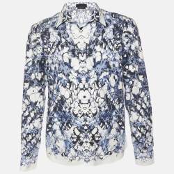 Alexander McQueen Blue & White Abstract Printed Cotton Button Front Shirt XL