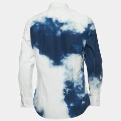 Pre Owned Alexander McQueen White/Blue Tye-Dye Print Cotton Shirt M