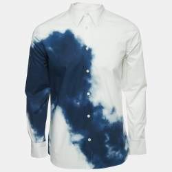 Alexander McQueen White/Blue Tye-Dye Print Cotton Shirt M