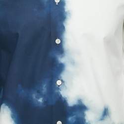 Pre Owned Alexander McQueen White/Blue Tye-Dye Print Cotton Shirt M