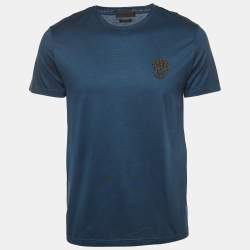 Pre Owned Alexander McQueen Midnight Blue Cotton Skull Embellished T-Shirt M