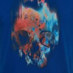 Pre Owned Alexander McQueen Blue Skull Print Cotton Crew Neck T-Shirt M