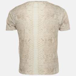 Alexander McQueen Cream Snake Print Skull Front Cotton Half Sleeve T-Shirt S