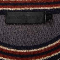 Pre Owned Alexander McQueen Navy Blue/Brown Stripe Intarsia Knit Crew Neck Sweater M