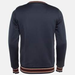 Pre Owned Alexander McQueen Navy Blue/Brown Stripe Intarsia Knit Crew Neck Sweater M