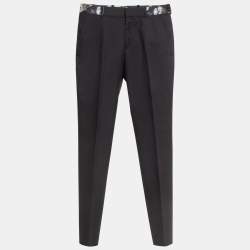 Alexander McQueen Black Jacquard Trim Gabardine Formal Trousers S