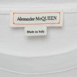 Pre Owned Alexander McQueen White Logo Embroidered Cotton T-Shirt S