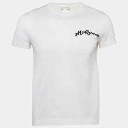 Pre Owned Alexander McQueen White Logo Embroidered Cotton T-Shirt S