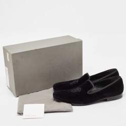 Pre Owned Alexander McQueen Black Velvet Skull Embroidered Smoking Slippers Size 45