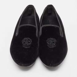 Pre Owned Alexander McQueen Black Velvet Skull Embroidered Smoking Slippers Size 45