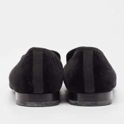 Pre Owned Alexander McQueen Black Velvet Skull Embroidered Smoking Slippers Size 45