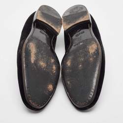 Pre Owned Alexander McQueen Black Velvet Skull Embroidered Smoking Slippers Size 45