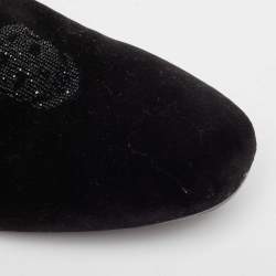 Pre Owned Alexander McQueen Black Velvet Skull Embroidered Smoking Slippers Size 45