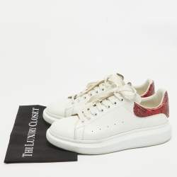 Alexander McQueen White/Red Leather Oversized Low Top Sneakers Size 45