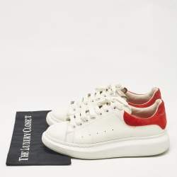 Alexander McQueen White Leather and Suede Oversized Lace Up Sneakers Size 44.5