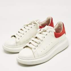 Alexander McQueen White Leather and Suede Oversized Lace Up Sneakers Size 44.5