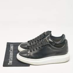 Alexander McQueen Black Leather Oversized Lace Up Sneakers Size 44.5