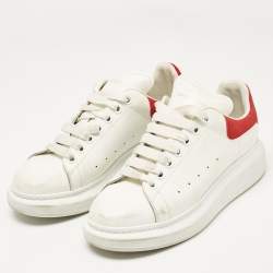 Alexander McQueen White/Red Leather and Suede Oversized Sneakers Size 40