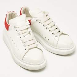Alexander McQueen White/Red Leather and Suede Oversized Sneakers Size 40