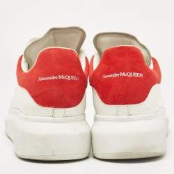 Alexander McQueen White/Red Leather and Suede Oversized Sneakers Size 40