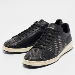 Alexander McQueen Black Leather Mainline Studded Low Top Sneakers Size 44