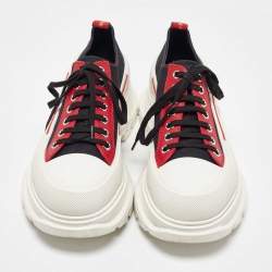 Pre Owned Alexander McQueen Black/Red Canvas and Leather Tread Low Sneakers Size 44