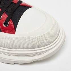 Pre Owned Alexander McQueen Black/Red Canvas and Leather Tread Low Sneakers Size 44