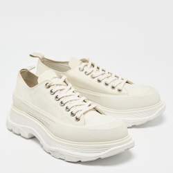 Alexander McQueen White Canvas Tread Slick Lace Up Sneakers Size 41