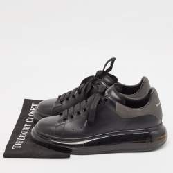 Pre Owned Alexander McQueen Black Leather Oversized Transparent Sole Sneakers Size 42