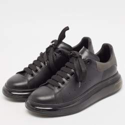 Pre Owned Alexander McQueen Black Leather Oversized Transparent Sole Sneakers Size 42
