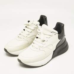 Alexander McQueen White/Black Leather and Suede Oversized Sneakers Size 44
