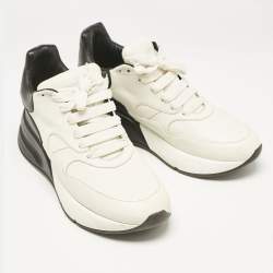 Alexander McQueen White/Black Leather and Suede Oversized Sneakers Size 44