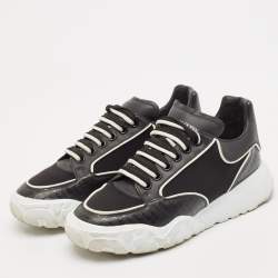 Pre Owned Alexander McQueen Black Leather and Neoprene Court Sneakers Size 40.5