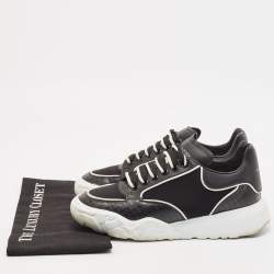 Pre Owned Alexander McQueen Black Leather and Neoprene Court Sneakers Size 40.5