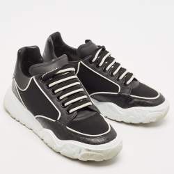 Pre Owned Alexander McQueen Black Leather and Neoprene Court Sneakers Size 40.5