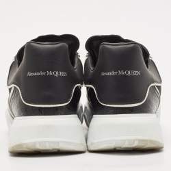 Pre Owned Alexander McQueen Black Leather and Neoprene Court Sneakers Size 40.5