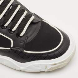 Pre Owned Alexander McQueen Black Leather and Neoprene Court Sneakers Size 40.5