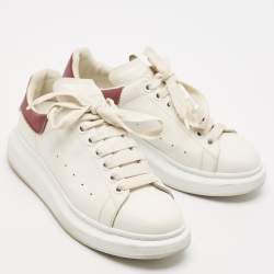 Alexander McQueen White/Burgundy Leather Oversized Sneakers Size 39