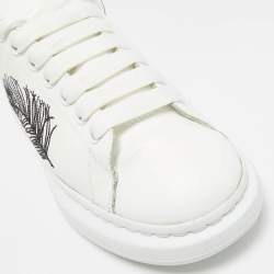Pre Owned Alexander McQueen White/Black Leather Embroidered Larry Sneakers Size 41