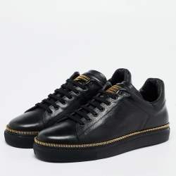 Alexander McQueen Black Leather Zipper Trim Low Top Sneakers Size 42