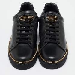 Alexander McQueen Black Leather Zipper Trim Low Top Sneakers Size 42