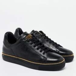 Alexander McQueen Black Leather Zipper Trim Low Top Sneakers Size 42