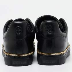 Alexander McQueen Black Leather Zipper Trim Low Top Sneakers Size 42